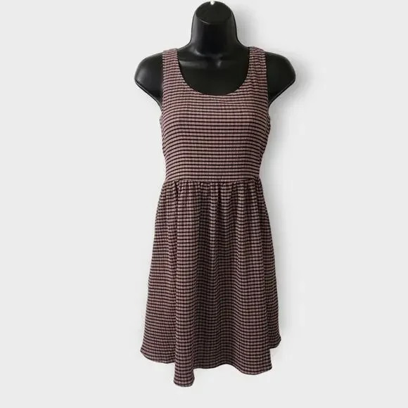 Disturbia Midora Crinkle Check Plaid Mini Skater Dress Pink Black Sz 2US Goth - Picture 1 of 11